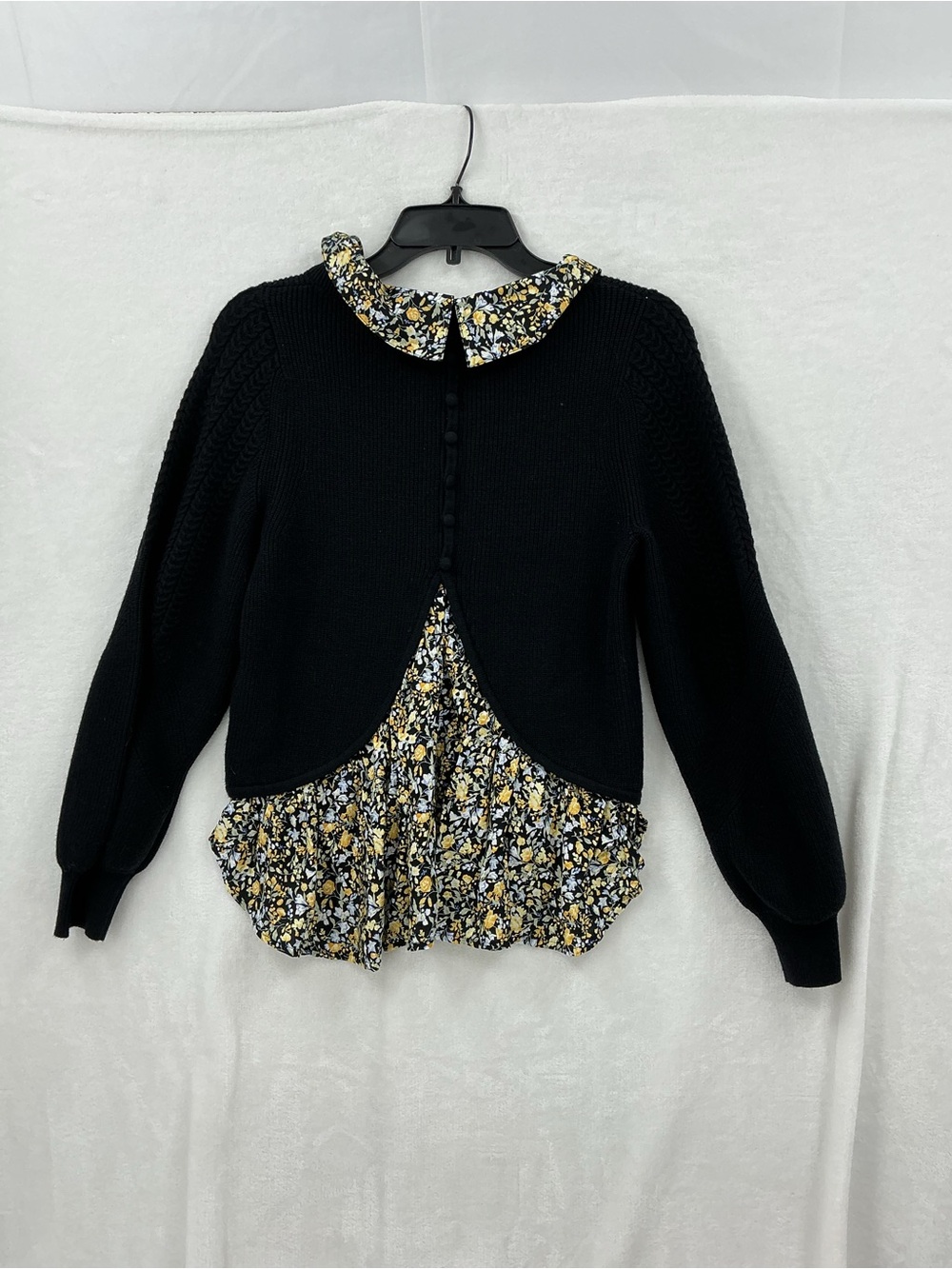 Anthropologie Black Sweater with Floral Collar and Hem Trim 1114 - Picture 6 of 6